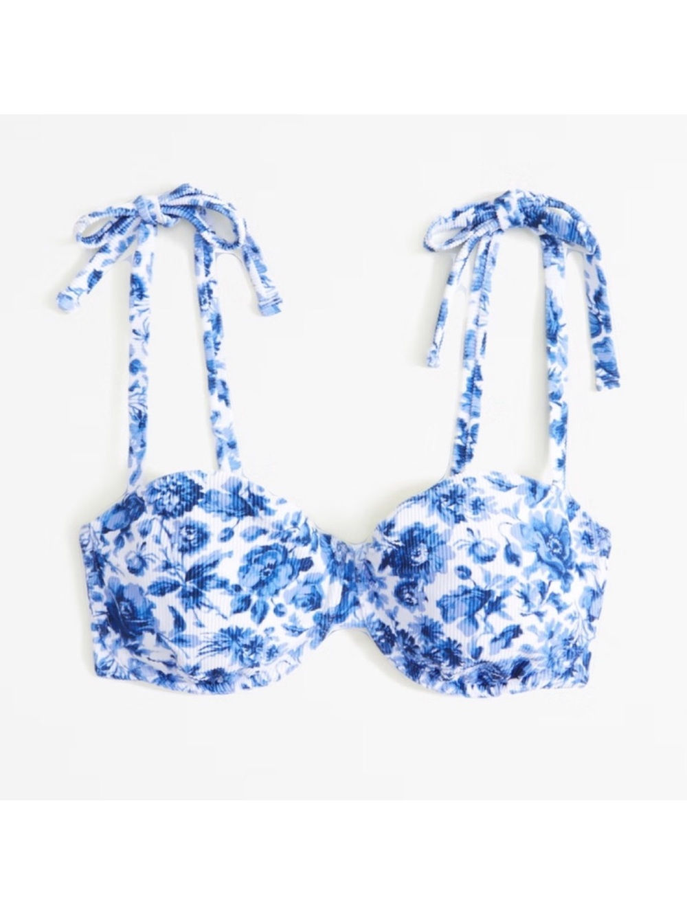 Abercrombie & Fitch Curve Love Bikini Top Blue Floral Porcelain Print